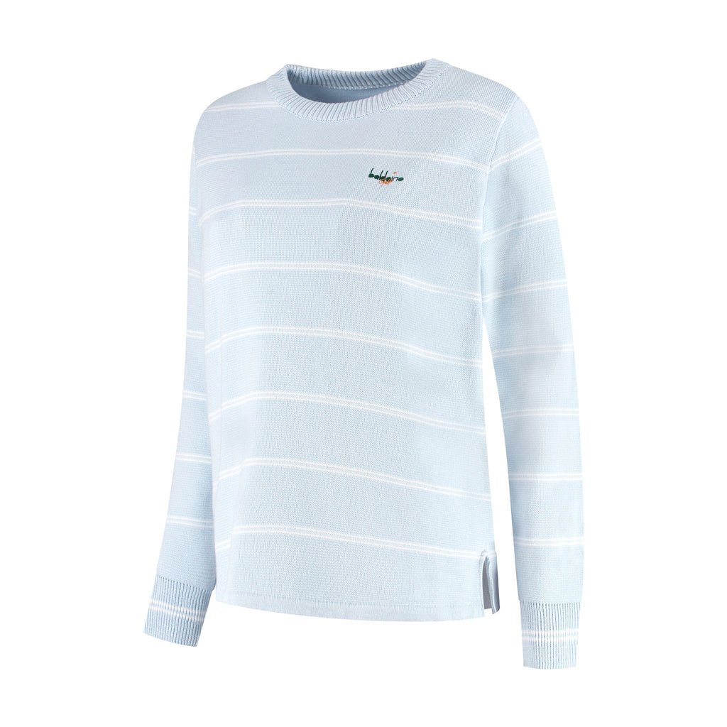 Baldoino dames golftrui breton lichtblauw/wit – zijaanzicht