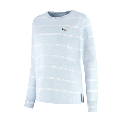 Baldoino dames golftrui breton lichtblauw/wit – zijaanzicht