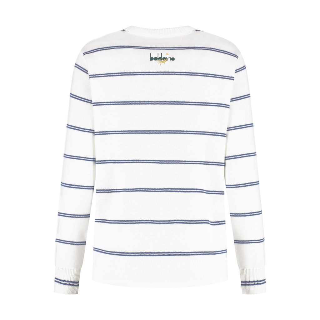 Baldoino dames golftrui breton wit/donkerblauw – achterkant