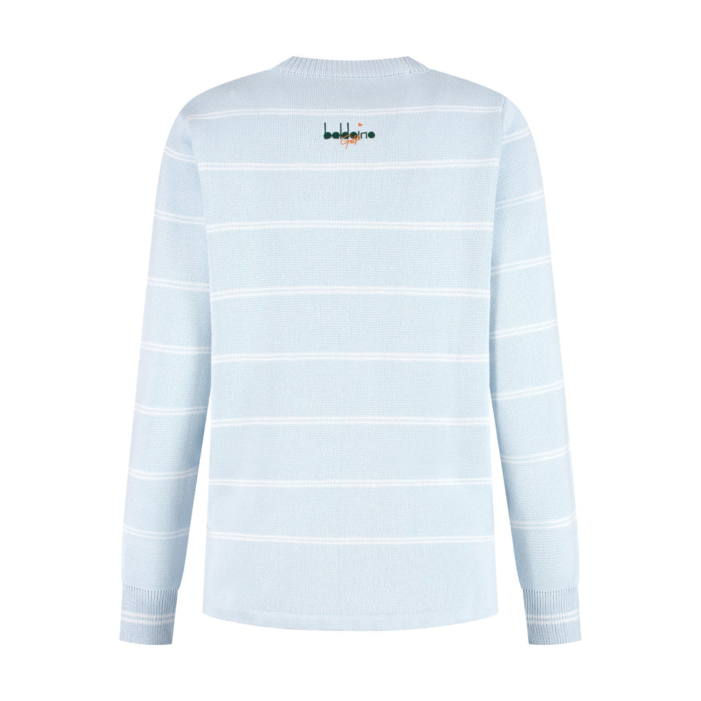 Baldoino dames golftrui breton lichtblauw/wit – achterkant