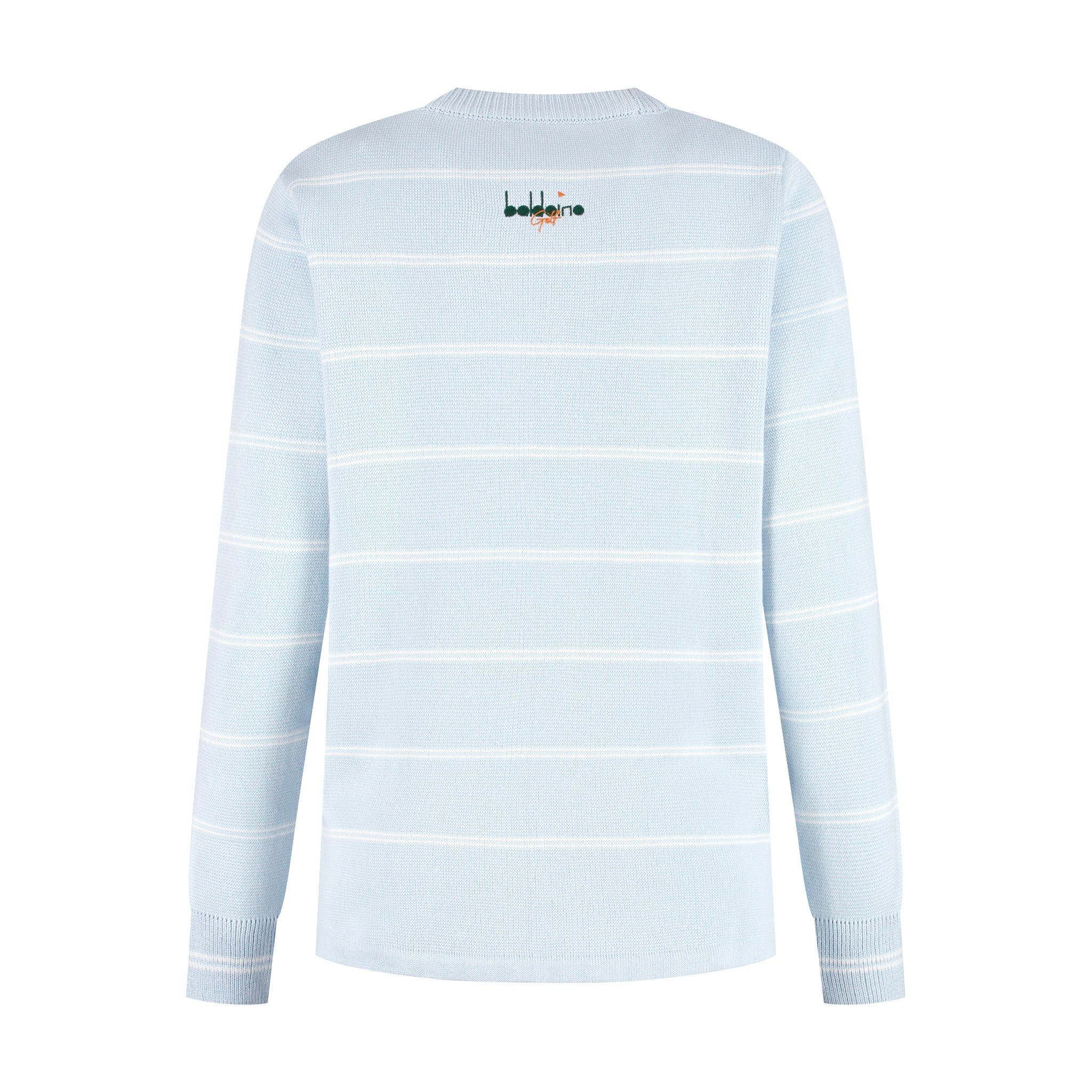 Baldoino dames golftrui breton lichtblauw/wit – achterkant