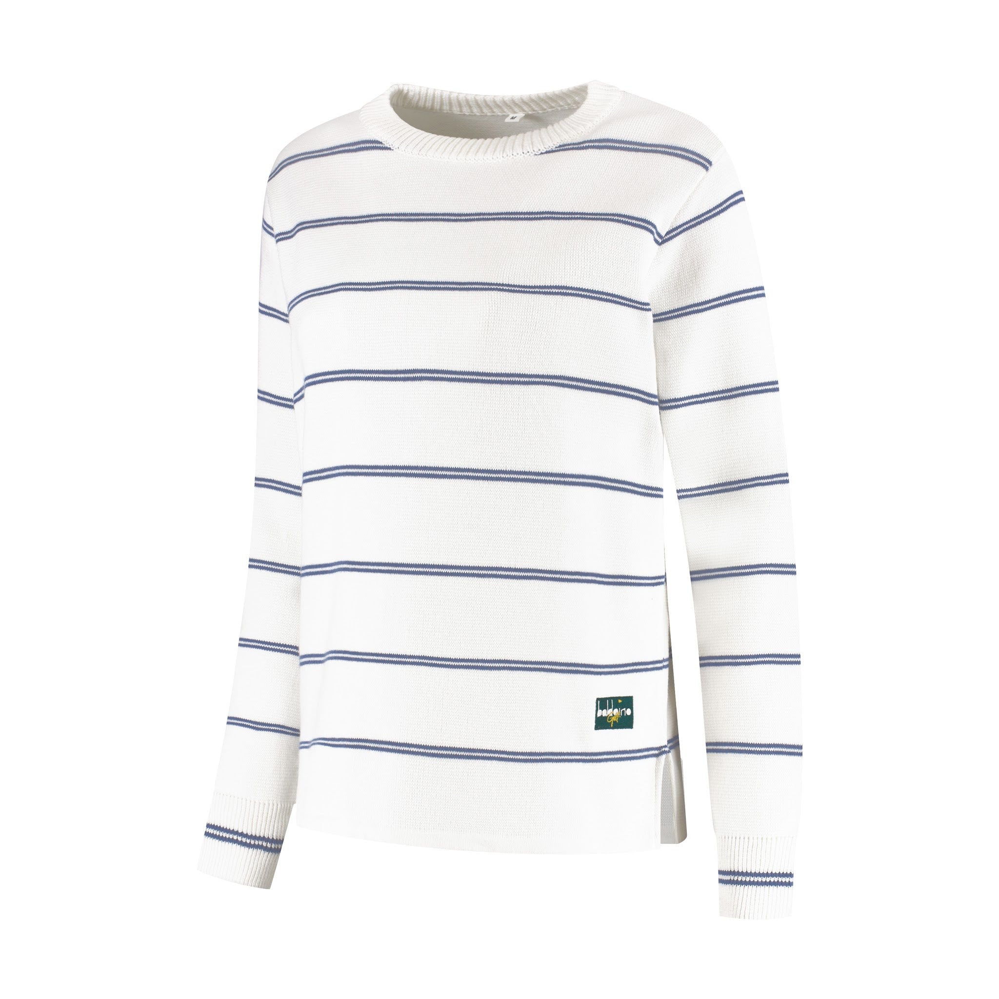 Baldoino dames golftrui breton wit/donkerblauw – zijaanzicht
