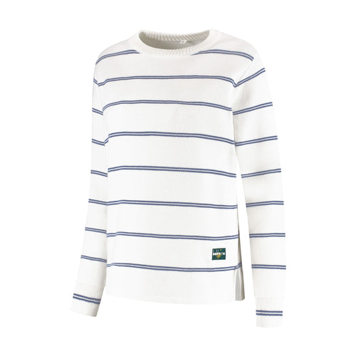 Baldoino dames golftrui breton wit/donkerblauw – zijaanzicht