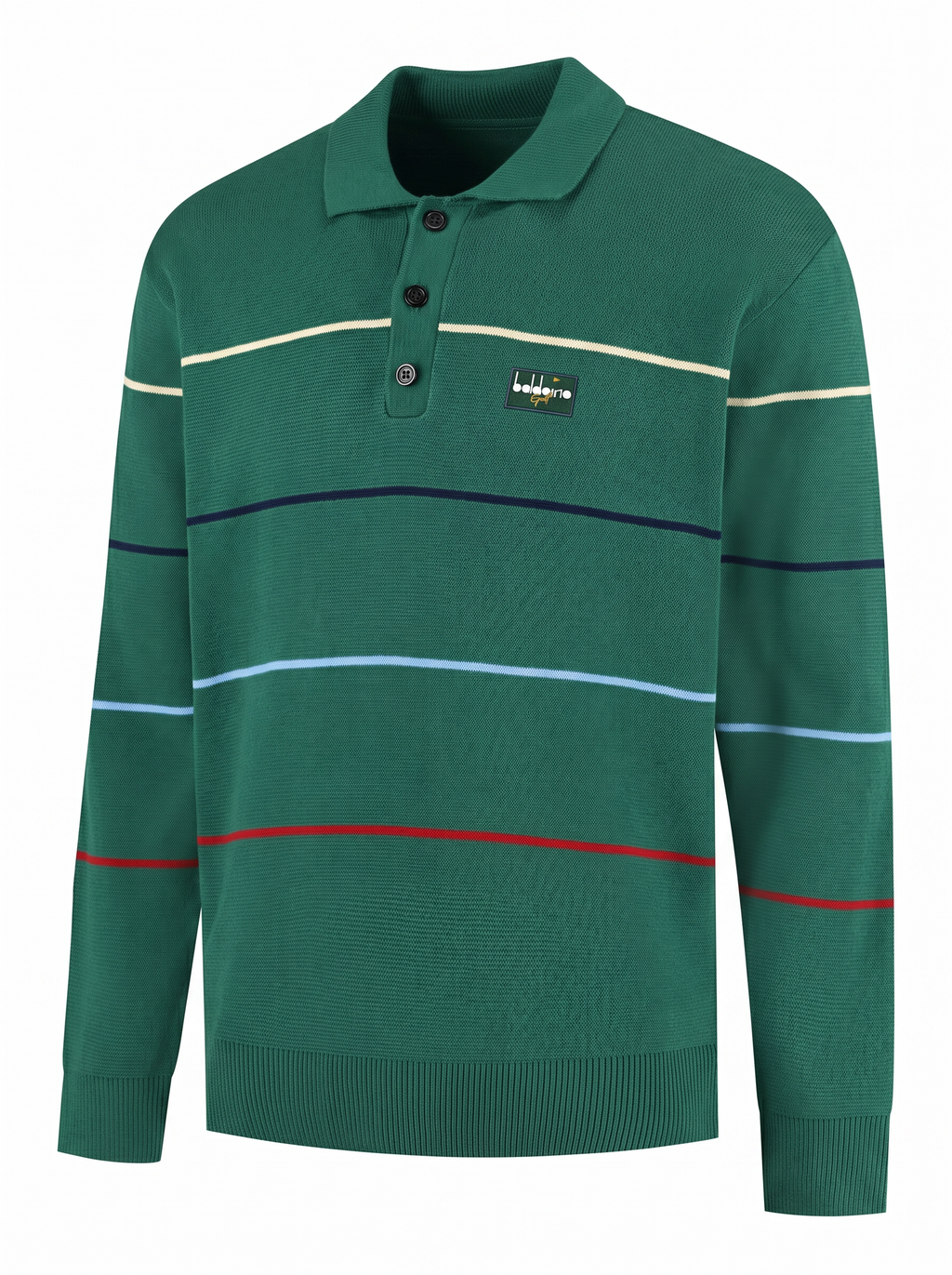 Baldoino heren golfpolo streepjes groen/wolwit – vooraanzicht