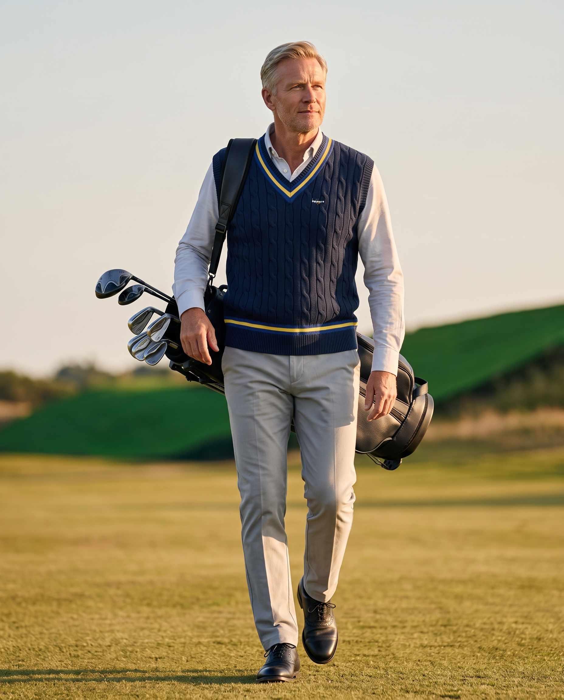 Baldoino heren golf spencer donkerblauw/kobalt – sfeerbeeld op de golfbaan