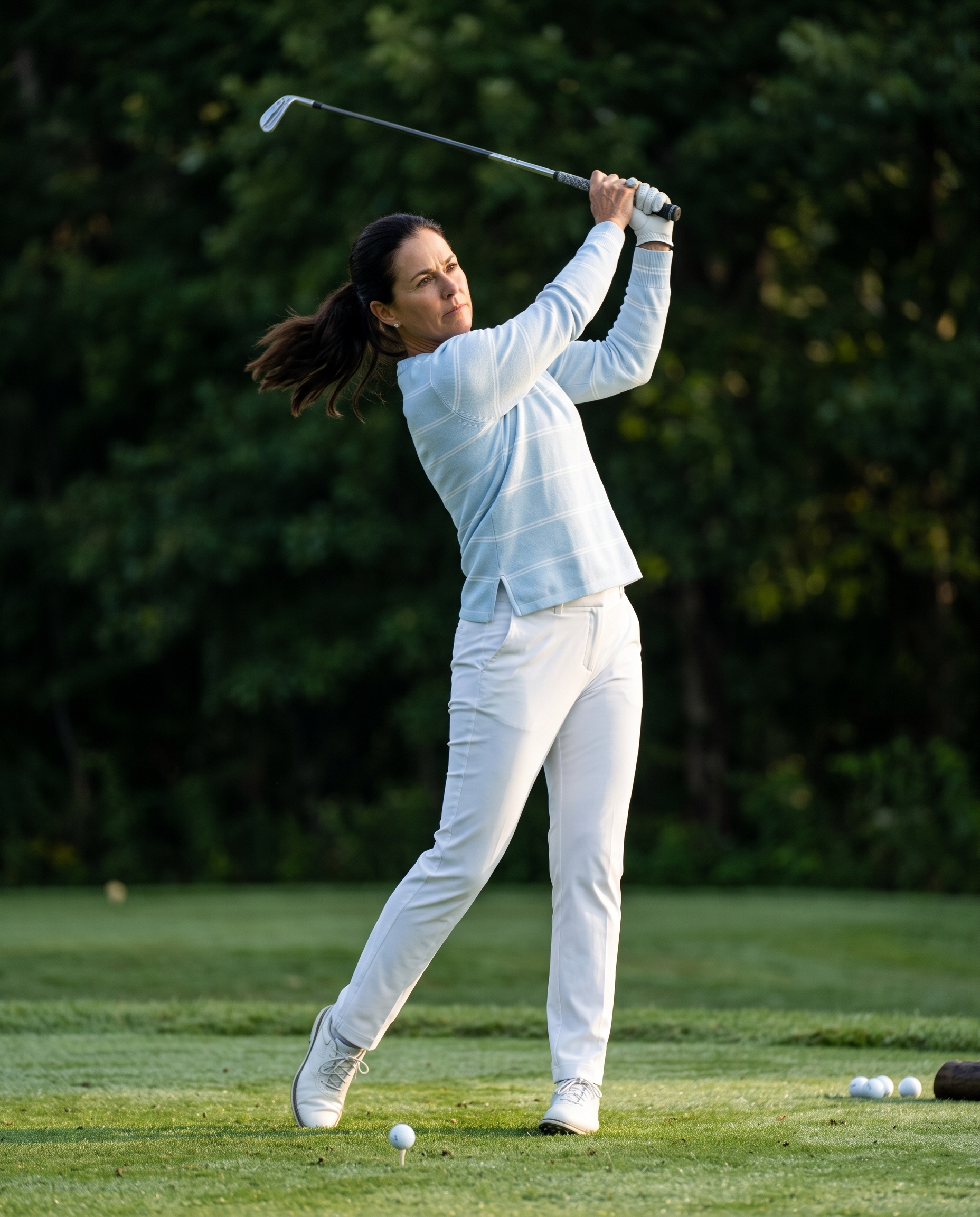 Baldoino dames golftrui breton lichtblauw/wit – sfeerbeeld (swing)