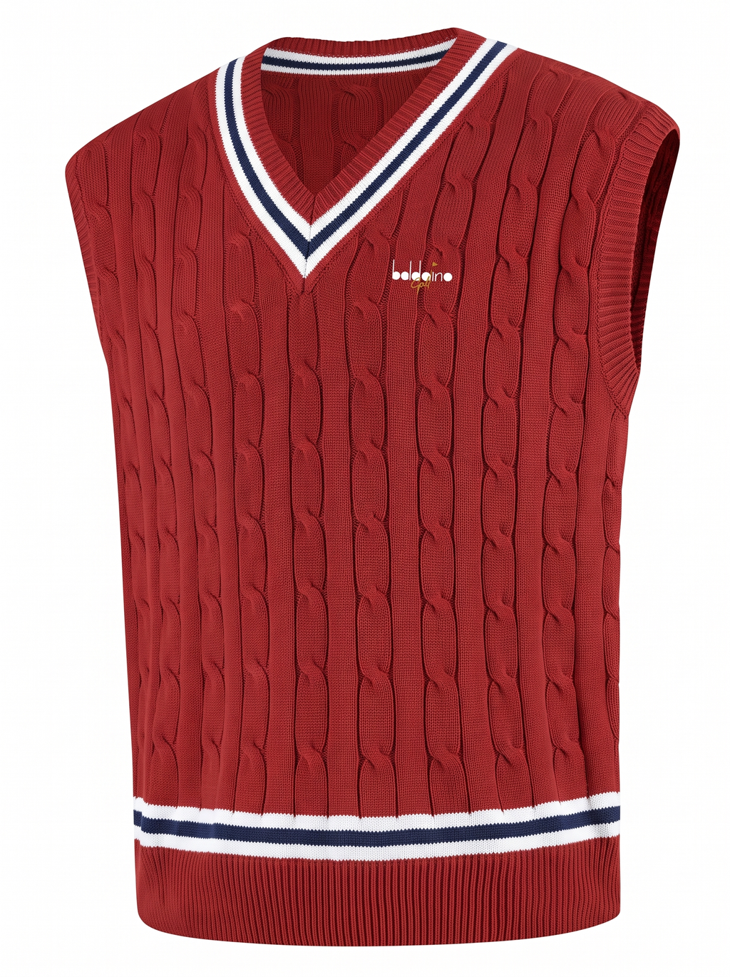 Baldoino heren golf spencer rood – wit/navy/wit boord – vooraanzicht
